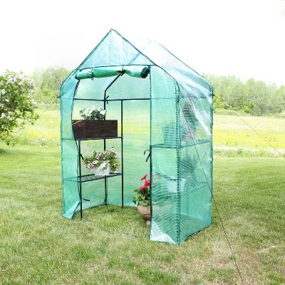 Sunnydaze Decor Sunnydaze Outdoor Portable Tiered Growing Rack Deluxe Walk-In Greenhouse With Roll-Up Door - 4 Shelves - Green 10 Sunnydaze Decor Sunnydaze Outdoor Portable Tiered Growing Rack Deluxe Walk-In Greenhouse With Roll-Up Door - 4 Shelves - Green - Image 8