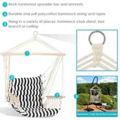 Sunnydaze Decor Sunnydaze Outdoor Printed Polycotton Fabric Hammock Chair With Armrests And Hardwood Spreader Bar - 300 Lb Capacity - Contrasting Stripes 17 Sunnydaze Decor Sunnydaze Outdoor Printed Polycotton Fabric Hammock Chair With Armrests And Hardwood Spreader Bar - 300 Lb Capacity - Contrasting Stripes -Sunnydaze Decor GUEST 020c06b9 90c1 4f3e a771 6c0466b4f5a9