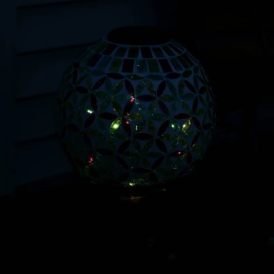 Sunnydaze Decor Sunnydaze Blue Cool Blooms Glass Mosaic Indoor/Outdoor Gazing Globe With Solar Light - 10" Diameter - Blue And Green 8 Sunnydaze Decor Sunnydaze Blue Cool Blooms Glass Mosaic Indoor/Outdoor Gazing Globe With Solar Light - 10" Diameter - Blue And Green - Image 6