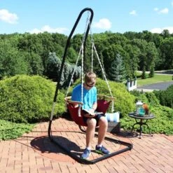 Sunnydaze Decor Sunnydaze Outdoor 1-Person Single Olefin Audrey Hammock Hanging Chair With Bamboo Armrest And Black Steel Stand - Red 12 Sunnydaze Decor Sunnydaze Outdoor 1-Person Single Olefin Audrey Hammock Hanging Chair With Bamboo Armrest And Black Steel Stand - Red -Sunnydaze Decor GUEST 07e0e78e f5a6 48f8 ba42 6db3368c1ba7