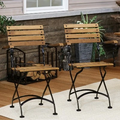 Sunnydaze Decor Sunnydaze Indoor/Outdoor Patio Or Dining Essential Chestnut Wooden Folding Bistro Arm Chair - Brown - 2pk 3 Sunnydaze Decor Sunnydaze Indoor/Outdoor Patio Or Dining Essential Chestnut Wooden Folding Bistro Arm Chair - Brown - 2pk