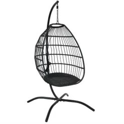 Sunnydaze Decor Sunnydaze Outdoor Resin Wicker Patio Delaney Hanging Basket Egg Chair With Cushions, Headrest, And Steel Stand Set - Gray - 3pc -Sunnydaze Decor GUEST 0a061c05 30e4 4c31 aeb9 a04c38d7d6d3