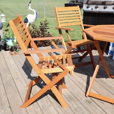 Sunnydaze Decor Sunnydaze Meranti Wood With Teak Oil Finish Wooden Folding Patio Lawn Slatted Arm Chairs Set - Brown - 2pk 3 Sunnydaze Decor Sunnydaze Meranti Wood With Teak Oil Finish Wooden Folding Patio Lawn Slatted Arm Chairs Set - Brown - 2pk