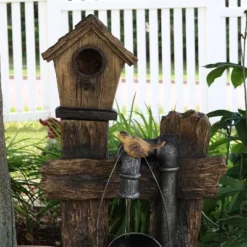 Sunnydaze Decor Sunnydaze 29"H Electric Polyresin Bird House With Leaking Pipe Outdoor Water Fountain With LED Light -Sunnydaze Decor GUEST 0ac6d57a 7a0b 4b48 a2b2 f6648a35d8c9