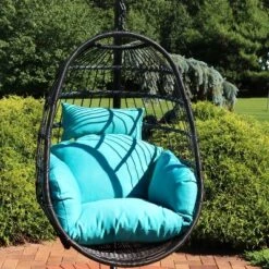 Sunnydaze Decor Sunnydaze Outdoor Resin Wicker Patio Penelope Hanging Basket Egg Chair Swing With Cushions And Headrest - 2pc