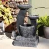 Sunnydaze Decor Sunnydaze Outdoor Modern Cascading Bowls Solar Powered Water Fountain With Battery Backup, LED Lights, And Submersible Pump - 28" - Black