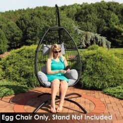 Sunnydaze Decor Sunnydaze Outdoor Resin Wicker Delaney Hanging Basket Egg Chair Swing With Cushions And Headrest - Gray - 2pc -Sunnydaze Decor GUEST 1626def5 805a 4a4f bbc5 6f4a938bfcfc