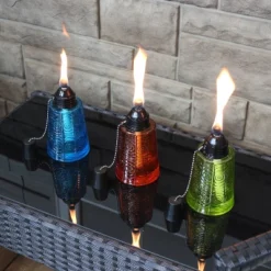 Sunnydaze Decor Sunnydaze Outdoor Refillable Glass Tabletop Torches With Long-Lasting Fiberglass Wicks - Blue, Orange, And Green - 3pc -Sunnydaze Decor GUEST 16962955 868e 4fc9 9ec6 ae304aced4c0