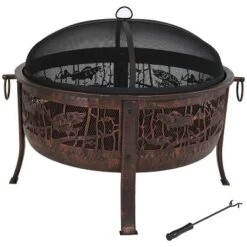 Sunnydaze Decor Sunnydaze Outdoor Camping Or Backyard Steel Northwoods Fishing Fire Pit With Spark Screen - 30" - Bronze -Sunnydaze Decor GUEST 18464f8c 59d1 48f4 9226 e41554e57a16