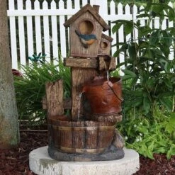 Sunnydaze Decor Sunnydaze 26"H Electric Polyresin Bluebird House And Buckets Outdoor Water Fountain
