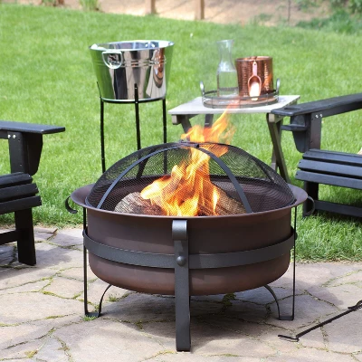Sunnydaze Decor Sunnydaze Outdoor Camping Or Backyard Large Round Cauldron Fire Pit Bowl With Log Poker And Spark Screen - 29" 3 Sunnydaze Decor Sunnydaze Outdoor Camping Or Backyard Large Round Cauldron Fire Pit Bowl With Log Poker And Spark Screen - 29"