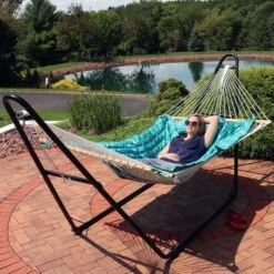 Sunnydaze Decor Sunnydaze Outdoor Weather-Resistant Polyester Quilted Hammock Cushion Pad And Hammock Pillow With Ties - Cool Blue Tropics 15 Sunnydaze Decor Sunnydaze Outdoor Weather-Resistant Polyester Quilted Hammock Cushion Pad And Hammock Pillow With Ties - Cool Blue Tropics -Sunnydaze Decor GUEST 26630b87 5189 4ecc 856b e1dedd348040