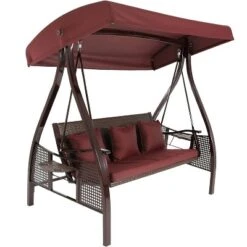 Sunnydaze Decor Sunnydaze Outdoor Deluxe 3-Person Patio Swing With Tilting Canopy Shade, Cushions And Side Tables -Sunnydaze Decor GUEST 285b3994 fa8e 4280 adae 0c416cbb57a6