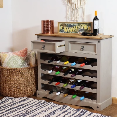 Sunnydaze Decor Sunnydaze 28-Bottle Freestanding Wine Rack - Solid Pine - Gray - 34.5" 11 Sunnydaze Decor Sunnydaze 28-Bottle Freestanding Wine Rack - Solid Pine - Gray - 34.5" - Image 9