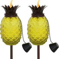 Sunnydaze Decor Sunnydaze Outdoor Adjustable Height 3-in-1 Glass Tropical Pineapple Torches With Connected Snuffs And Metal Poles - 2pk -Sunnydaze Decor GUEST 2c29fb88 1853 4314 a960 123f447ed1ba