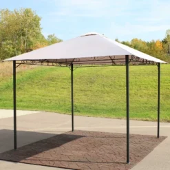 Sunnydaze Decor 10 Sunnydaze Decor Sunnydaze Steel Open Gazebo With Weather-Resistant Polyester Fabric Top And Black Metal Frame For Backyard, Garden, Deck Or Patio - 10' X 10' - Gray
