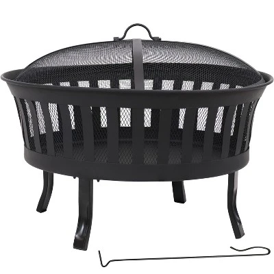 Sunnydaze Decor Sunnydaze 25" Outdoor Steel Mesh Stripe Cutout Fire Pit Set With Spark Screen And Poker Lifting Tool 8 Sunnydaze Decor Sunnydaze 25" Outdoor Steel Mesh Stripe Cutout Fire Pit Set With Spark Screen And Poker Lifting Tool - Image 6