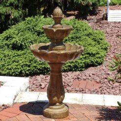 Sunnydaze Decor Sunnydaze 38"H Electric Resin 2-Tier Blooming Flower Outdoor Water Feature