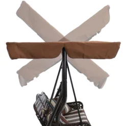 Sunnydaze Decor Sunnydaze 2-Person Outdoor Patio Swing With Adjustable Canopy Shade, Cushions And Pillow, Brown Stripe -Sunnydaze Decor GUEST 3a0e0135 d13b 4d4f ad4e 117fad9262db