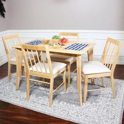 Sunnydaze Decor Sunnydaze Indoor 5-Piece Solid Rubberwood Dining Table And Chairs Set - Natural With Beige Cushions 4 Sunnydaze Decor Sunnydaze Indoor 5-Piece Solid Rubberwood Dining Table And Chairs Set - Natural With Beige Cushions - Image 2