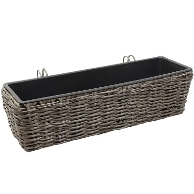 Sunnydaze Decor Sunnydaze Hanging Rectangle Polyrattan Rail Planter With Plastic Liner - 23.5" W X 7.5" D X 6.5" H 11 Sunnydaze Decor Sunnydaze Hanging Rectangle Polyrattan Rail Planter With Plastic Liner - 23.5" W X 7.5" D X 6.5" H - Image 9