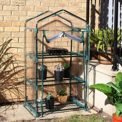 Sunnydaze Decor Sunnydaze Outdoor Portable Growing Rack 3-Tier Greenhouse With Roll-Up Door - 3 Shelves - Clear 11 Sunnydaze Decor Sunnydaze Outdoor Portable Growing Rack 3-Tier Greenhouse With Roll-Up Door - 3 Shelves - Clear - Image 9