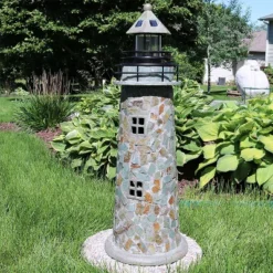 Sunnydaze Decor Sunnydaze Outdoor Backyard Garden Nautical Lighthouse Solar LED Pathlight Statue Figurine - 36" - Cobblestone -Sunnydaze Decor GUEST 47bbee14 13fc 4047 a2c1 c7146f2e8bed