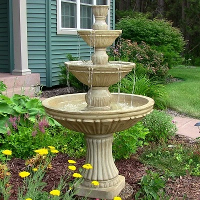 Sunnydaze Decor Sunnydaze 55"H Electric Polystone Classic Style 3-Tier Designer Outdoor Water Fountain 3 Sunnydaze Decor Sunnydaze 55"H Electric Polystone Classic Style 3-Tier Designer Outdoor Water Fountain