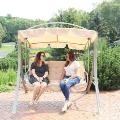Sunnydaze Decor Sunnydaze Outdoor 3-Person Steel Patio Swing With Adjustable Canopy And Tufted Cushions, Beige 17 Sunnydaze Decor Sunnydaze Outdoor 3-Person Steel Patio Swing With Adjustable Canopy And Tufted Cushions, Beige -Sunnydaze Decor GUEST 497a92d1 878c 47df b357 3efd56f10b74