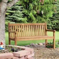 Sunnydaze Decor Sunnydaze Outdoor Solid Teak Wood With Light Stained Finish Patio Garden Bench Seat - 60" - Light Brown