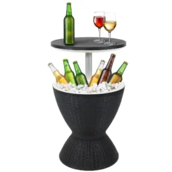 Sunnydaze Decor Sunnydaze Rattan Design Patio Bar Cooler Table With Height-Adjustable Tabletop - Phantom Gray -Sunnydaze Decor GUEST 4a525f7e 6681 421f 902d 8c3883ecb5f5