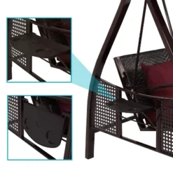 Sunnydaze Decor Sunnydaze 3-Person Outdoor Patio Swing With Adjustable Canopy Shade, Foldable Side Tables, Cushions And Pillow, Merlot -Sunnydaze Decor GUEST 4b699872 8fb4 482a afac d9937fd98a8b
