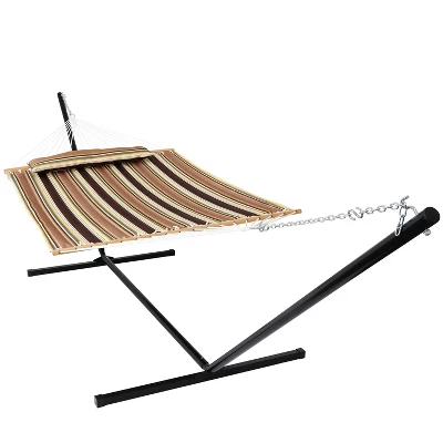 Sunnydaze Decor Sunnydaze 2-Person Quilted Fabric Spreader Bar Hammock With Detachable Pillow And Stand - 400 Lb Weight Capacity/15' Stand 10 Sunnydaze Decor Sunnydaze 2-Person Quilted Fabric Spreader Bar Hammock With Detachable Pillow And Stand - 400 Lb Weight Capacity/15' Stand - Image 8