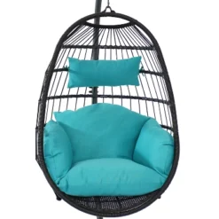 Sunnydaze Decor Sunnydaze Outdoor Resin Wicker Patio Penelope Hanging Basket Egg Chair Swing With Cushions, Headrest, And Steel Stand Set - 3pc -Sunnydaze Decor GUEST 52a0a523 9673 41a4 9e1e ae3b51bf5278