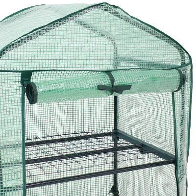 Sunnydaze Decor Sunnydaze Outdoor Portable Growing Rack 2-Tier Greenhouse With Roll-Up Door - 2 Shelves - Green 4 Sunnydaze Decor Sunnydaze Outdoor Portable Growing Rack 2-Tier Greenhouse With Roll-Up Door - 2 Shelves - Green - Image 2
