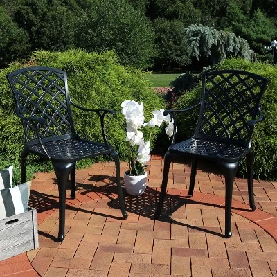 Sunnydaze Decor Sunnydaze Outdoor Crossweave Design Black Cast Aluminum Patio Dining Chair, 2pk 3 Sunnydaze Decor Sunnydaze Outdoor Crossweave Design Black Cast Aluminum Patio Dining Chair, 2pk