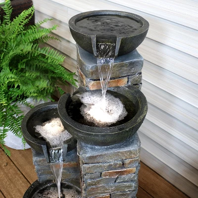 Sunnydaze Decor Sunnydaze 34"H Electric Polyresin Staggered Bowls Tiered Outdoor Water Fountain With LED Lights 8 Sunnydaze Decor Sunnydaze 34"H Electric Polyresin Staggered Bowls Tiered Outdoor Water Fountain With LED Lights - Image 6