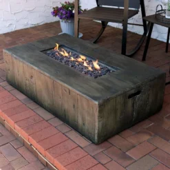 Sunnydaze Decor Sunnydaze Rustic Rectangular Propane Gas Fire Pit Table With Outdoor Weather-Resistant Durable Cover And Lava Rocks - 48" L - Faux Wood -Sunnydaze Decor GUEST 64cd9e74 0340 4312 8a5b c11040f65bb9