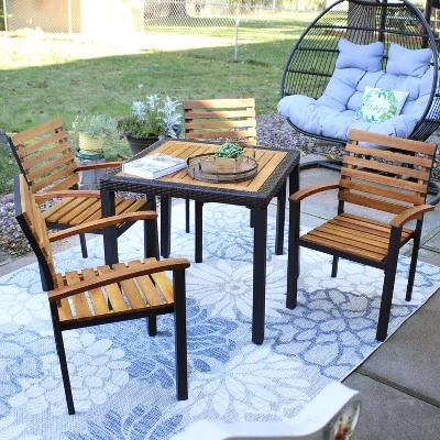 Sunnydaze Decor Sunnydaze Julian 5pc Resin Wicker And Acacia Wood Outdoor Patio Dining Set 6 Sunnydaze Decor Sunnydaze Julian 5pc Resin Wicker And Acacia Wood Outdoor Patio Dining Set - Image 4