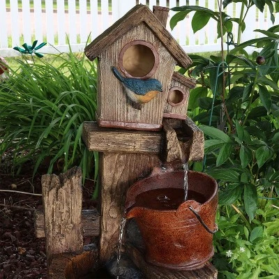 Sunnydaze Decor Sunnydaze 26"H Electric Polyresin Bluebird House And Buckets Outdoor Water Fountain 6 Sunnydaze Decor Sunnydaze 26"H Electric Polyresin Bluebird House And Buckets Outdoor Water Fountain - Image 4