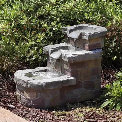 Sunnydaze Decor Sunnydaze 21"H Electric Polyresin 3-Tier Brick Steps Outdoor Water Fountain With LED Light 3 Sunnydaze Decor Sunnydaze 21"H Electric Polyresin 3-Tier Brick Steps Outdoor Water Fountain With LED Light