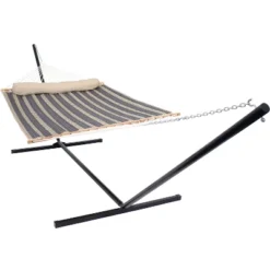 Sunnydaze Decor Sunnydaze 2-Person Quilted Fabric Spreader Bar Hammock With Detachable Pillow And Stand - 400 Lb Weight Capacity/15' Stand 30 Sunnydaze Decor Sunnydaze 2-Person Quilted Fabric Spreader Bar Hammock With Detachable Pillow And Stand - 400 Lb Weight Capacity/15' Stand -Sunnydaze Decor GUEST 6cf6f08d 80ec 45b3 b016 8c3a2022b954