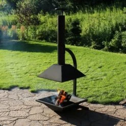 Sunnydaze Decor Sunnydaze Outdoor Backyard Patio Modern Style Steel Wood-Burning Fire Pit Chiminea With Open Sides - 80" - Black