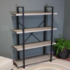 Sunnydaze Decor Sunnydaze 4 Shelf Industrial Style Freestanding Etagere Bookshelf With Wood Veneer Shelves - Oak Gray Veneer