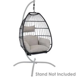 Sunnydaze Decor Sunnydaze Outdoor Resin Wicker Patio Oliver Lounge Hanging Basket Egg Chair Swing With Cushions And Headrest - Gray - 2pc -Sunnydaze Decor GUEST 7155d48a 6e19 4e32 9369 4f482c2931ff