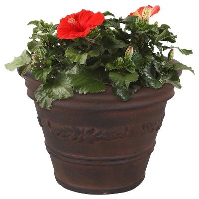 Sunnydaze Decor Sunnydaze Indoor/Outdoor Patio, Garden, Or Porch Weather-Resistant Double-Walled Laurel Flower Pot Planter - 13" - Rust Finish 6 Sunnydaze Decor Sunnydaze Indoor/Outdoor Patio, Garden, Or Porch Weather-Resistant Double-Walled Laurel Flower Pot Planter - 13" - Rust Finish - Image 4