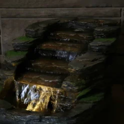 Sunnydaze Decor Sunnydaze 14"H Electric Polyresin Shale Falls Outdoor Water Fountain With LED Lights -Sunnydaze Decor GUEST 750b06f0 1431 4188 87b2 05b6f81be510