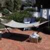 Sunnydaze Decor Sunnydaze Polycotton 2-Person Hammock With Curved Bamboo Foldable Spreader Bars - 450 Lb Weight Capacity - Neutral Stripe -Sunnydaze Decor GUEST 7557ca09 d104 4266 81c4 7eed2546b9fa