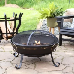 Sunnydaze Decor Sunnydaze Outdoor Camping Or Backyard Steel Victorian Fire Pit Bowl With Handles And Spark Screen - 25" - Black
