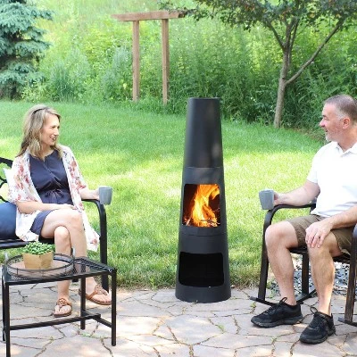 Sunnydaze Decor Sunnydaze Outdoor Backyard Heavy-Duty Steel Modern Wood-Burning Fire Pit Chiminea With Built-In Log Storage - 49" - Black 7 Sunnydaze Decor Sunnydaze Outdoor Backyard Heavy-Duty Steel Modern Wood-Burning Fire Pit Chiminea With Built-In Log Storage - 49" - Black - Image 5